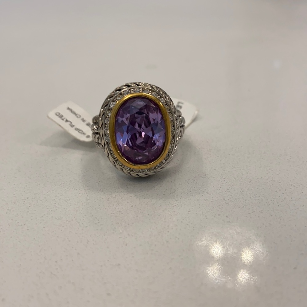 Size 9 Silver 18KGP Ring with Lavender Stone